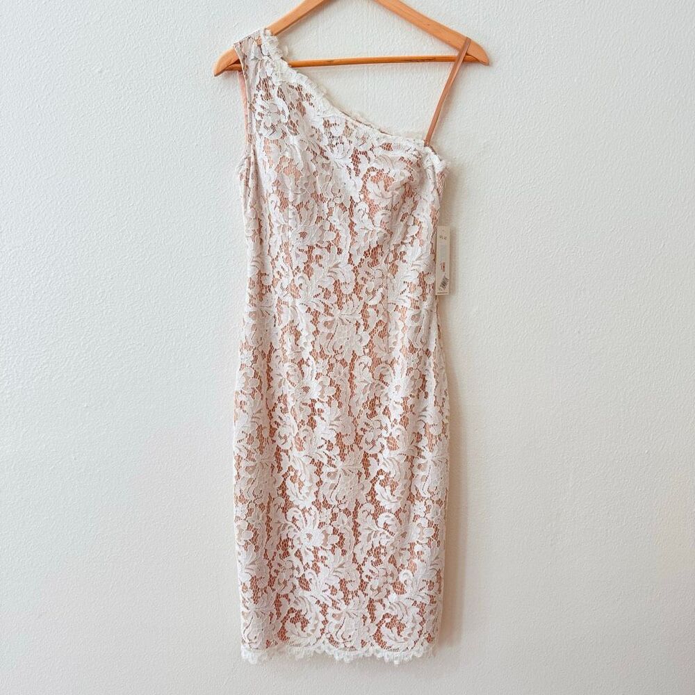 Brand New Eliza J Women's Size 2 White Lace Overlay One Shoulder Mini Dress